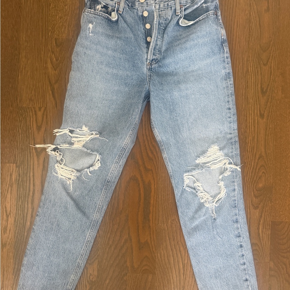 Agolde Boyfriend Jeans Light Blue Distressed Relaxed Denim Women's 26